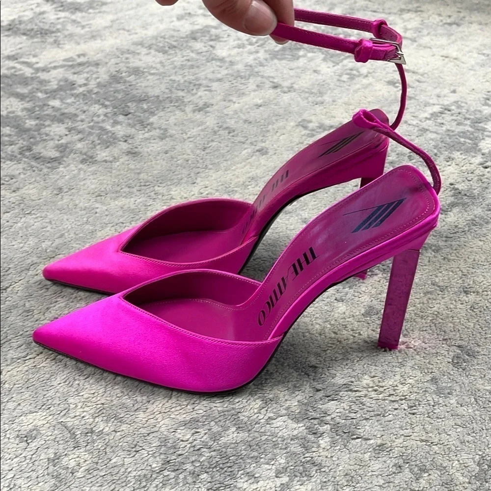 New The Attico Perine Satin Pumps Pointed Toe Fuchsia Pink Sz 36.5
